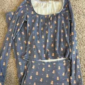 Blue Teddy Bear Print Pajama Set
